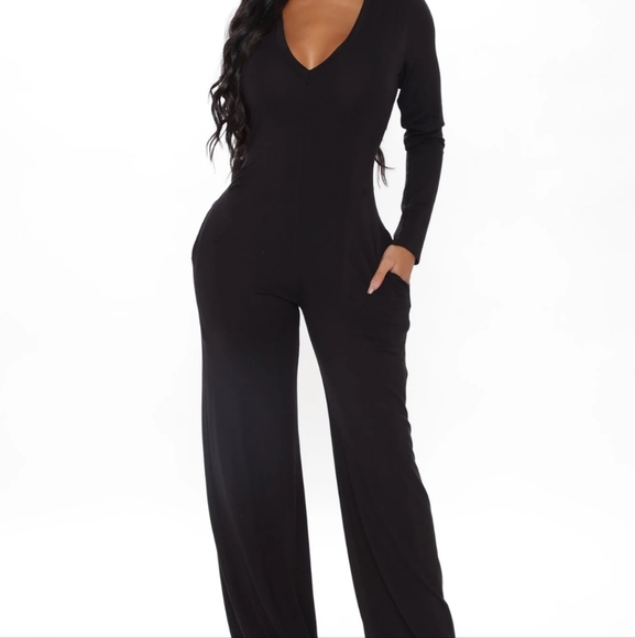V-NECK black jumpsuit - Picture 1 of 1